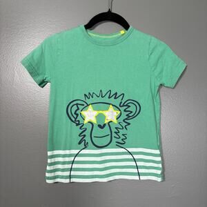 Mini Boden Boy's Green Striped Monkey Graphic T-Shirt - Size 6-7 - Short Sleeves